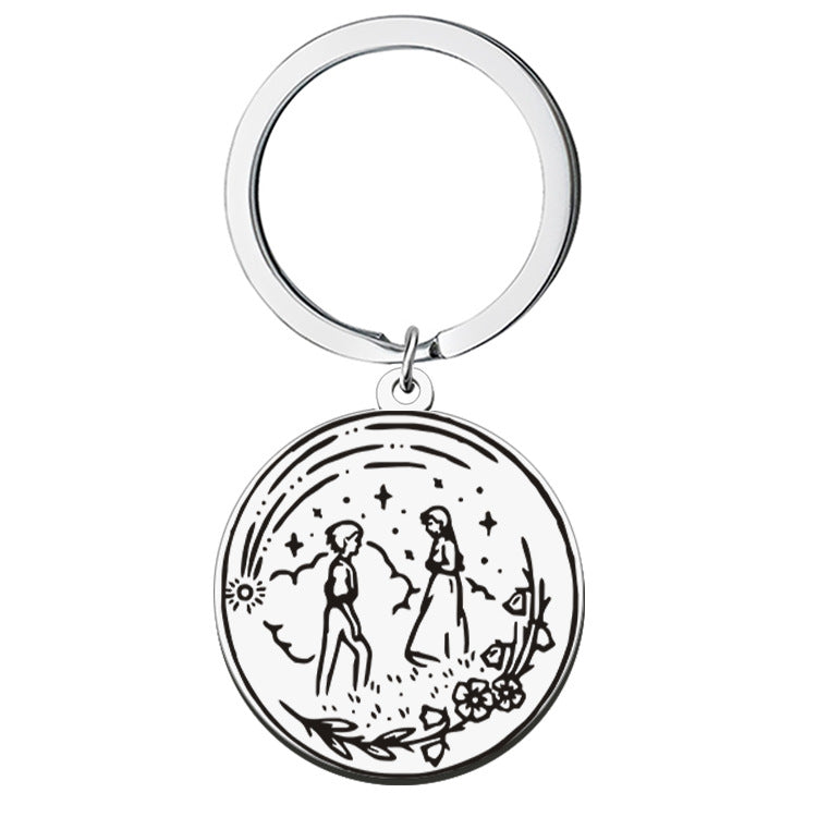 Wholesale Outdoor Travel Scenery Stainless Steel Round Plate Necklace Keychain